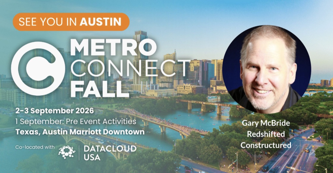 Metro Connect Fall, 2–3 September 2026 with pre-event activities on 1 September, at the Austin Marriott Downtown, Texas, co-located with Datacloud USA. Features Gary McBride of Redshifted and Constructured.